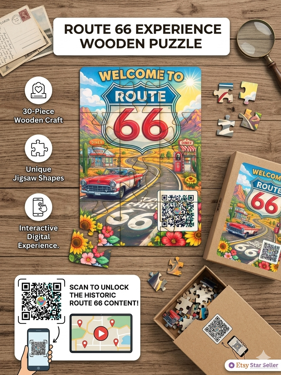 Route 66, 100th Anniversary, AI postcard & magnet